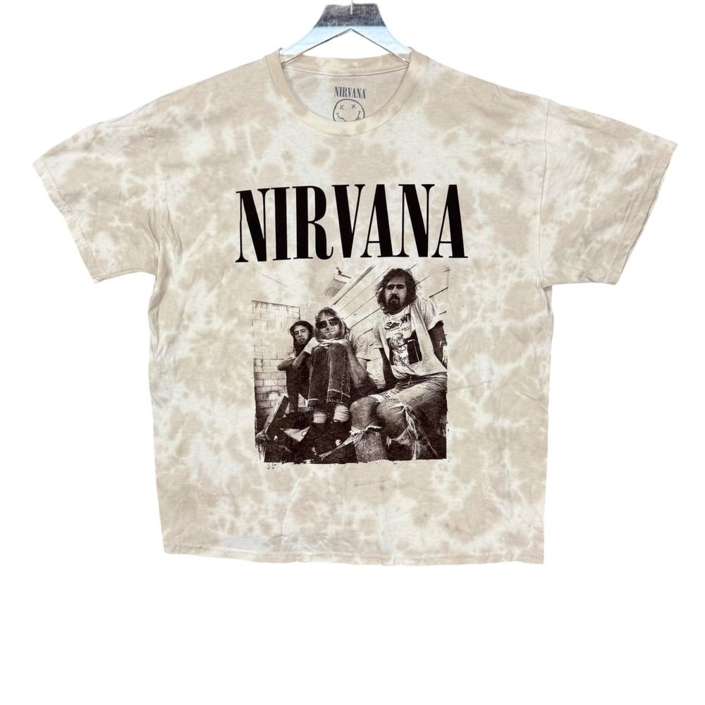 Nirvana Band Tee Mens XL Beige Photo T-Shirt Tie Dye Graphic Short Sleeve NWOT
